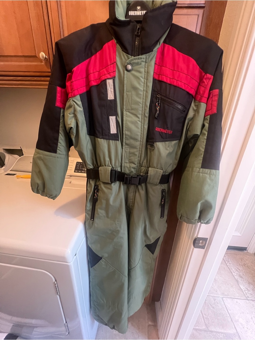 Vintage Obermeyer Kids' Olive & Red Insulated Ski Suit